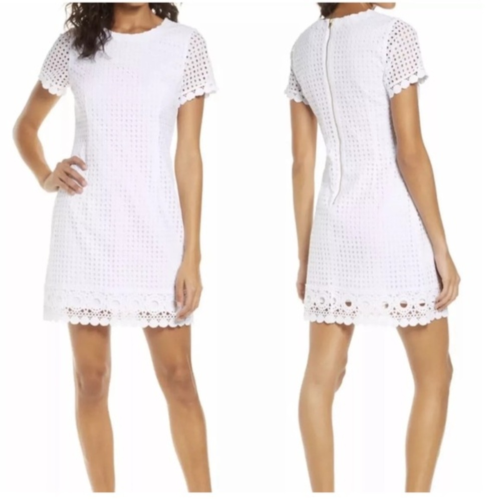 NWT Lilly Pulitzer Jennifer Shift Resort Grid White Eyelet Dress Sz 4 - Picture 1 of 10
